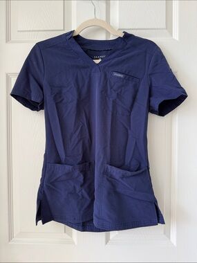 Jaanuu Navy V-Neck Medical Scrub Top with Patch Pockets